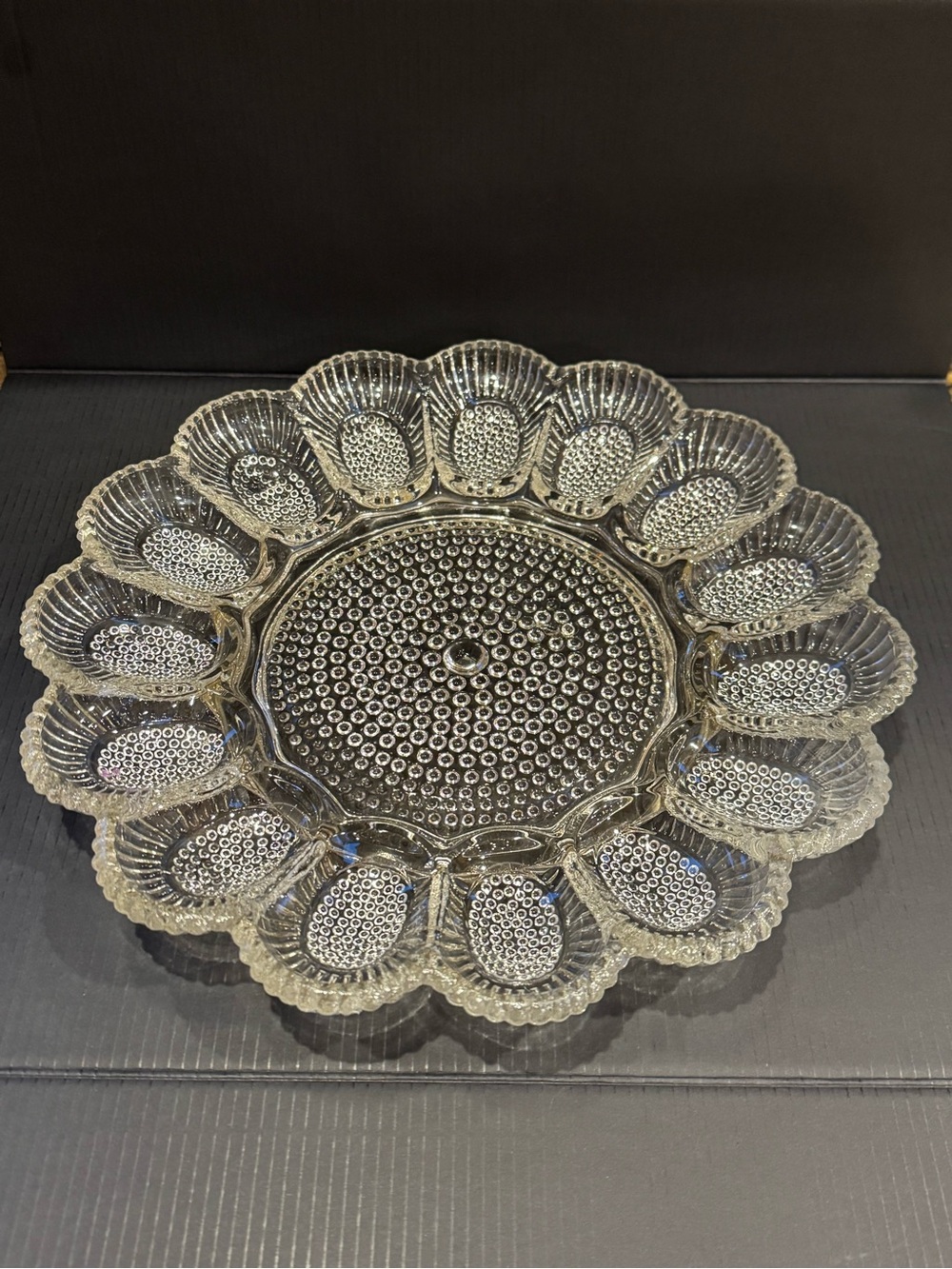 Vintage Indiana Glass Deviled Eggs & Serving 11” Platter Hobnail 15 Wells USA 🇺🇸